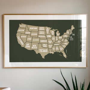 Impression d'art de carte des États-Unis, affiche des États-Unis, carte des États-Unis, décoration murale d'art mural rétro des États-Unis, cadeau pour voyageur, décoration de chambre d'enfants