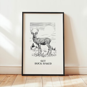 Buck Naked Deer Bathroom Art Print - Funny Washroom Poster
