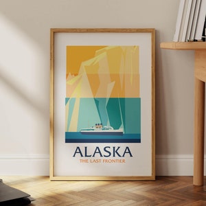 Alaska Travel Print Retro Alaska Art Glacier Wall Art Last Frontier Travel Poster Alaska Landscape Gift for Dad Outdoorsy Wall Decor
