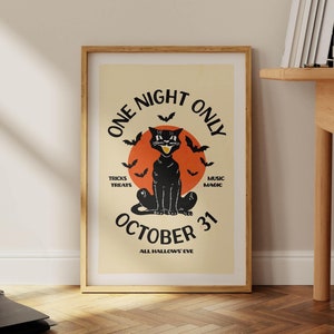Plakat z okazji 31 października, wydruk artystyczny „Retro Halloween Black Cat”