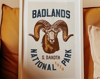 South Dakota Travel Print Retro Badlands Art Badlands Travel Poster South Dakota Gift for Friend Outdoorsy Wall Decor
