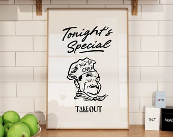 Takeout Chef Print Funny Kitchen Art Wall Decor Retro Kitchen Wall Art Cooking Poster Food Humor Amusing Gift for Home Cook