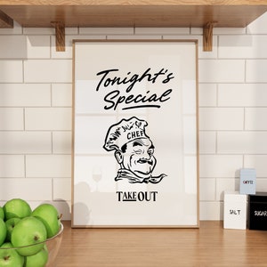 Takeout Chef Print Lustig Küchenkunst Wanddekor Retro Küche Wandkunst Kochen Poster Essen Humor amüsantes Geschenk für Hauskoch