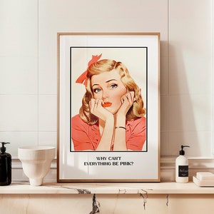 Retro rosa baño arte impresión baño pared decoración niñas baño rosa estilo vintage cartel divertido regalo para su hogar divertido baño impresión