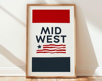 Midwest Travel Print Midwest Art Wall Decor Retro Midwest Poster America Wall Art United States Gift For Traveler Outdoorsy Wall Decor