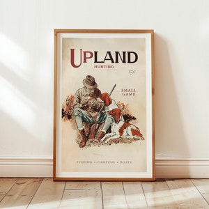 Arte de pared de caza, impresión de caza vintage, póster retro de Upland, regalo de caza de aves para papá, decoración de pared al aire libre, obra de arte de cazador, caza menor
