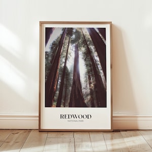 Póster rústico del Parque Nacional Redwood / Impresión de viaje por el campo / Arte moderno de mediados de siglo / Decoración minimalista / Arte de pared de estilo vintage / Regalo