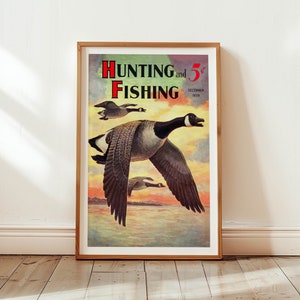 Vintage Hunting + Fishing Poster Retro Outdoorsy Decor Travel Poster Print Sports Recreation Rustic Cabin Wall Art Gift For Dad