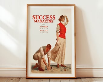 May include: A vintage magazine cover for Success Magazine from October 1909. The cover features a man and a woman playing golf. The magazine is priced at 10 cents.