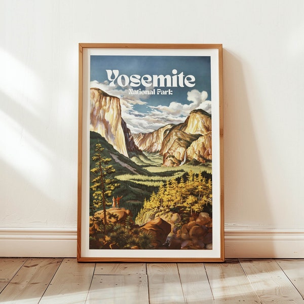 Yosemite Travel Print Retro Yosemite Art California Wall Art El Capitan Travel Poster Sierra Nevada Gift for Dad Outdoorsy Wall Decor