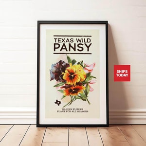 Farmhouse Texas Wild Pansy Print, Retro Kitchen Wall Art