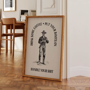 Koffie cowboy muur kunst koffiebar decor westerse koffie print digitale download afdrukbare kunst bar winkelwagen poster keuken koffiedrinker cadeau