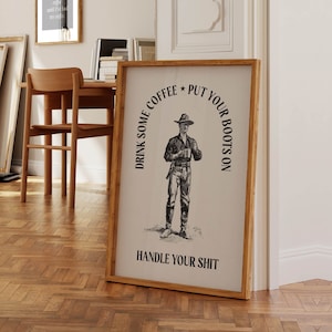 Koffie cowboy muur kunst koffiebar decor westerse koffie print bar winkelwagen poster leuke keuken eetkamer decor koffiedrinker cadeau voor vriend