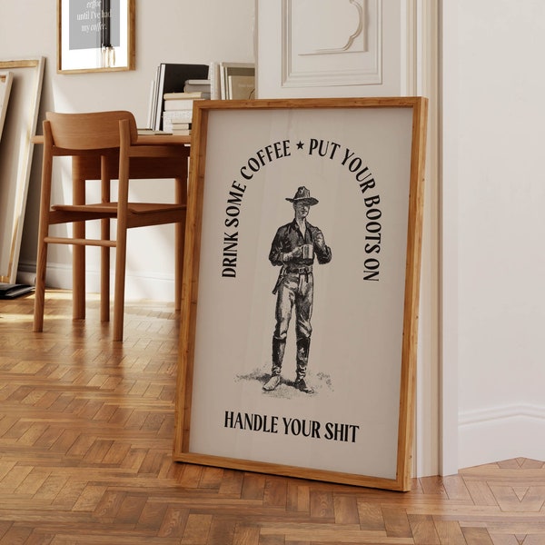 Kaffee Cowboy Wandkunst Kaffee Bar Dekor Western Kaffee Druck Barwagen Poster Lustige Küche Esszimmer Dekor Kaffeetrinker Geschenk für Freund