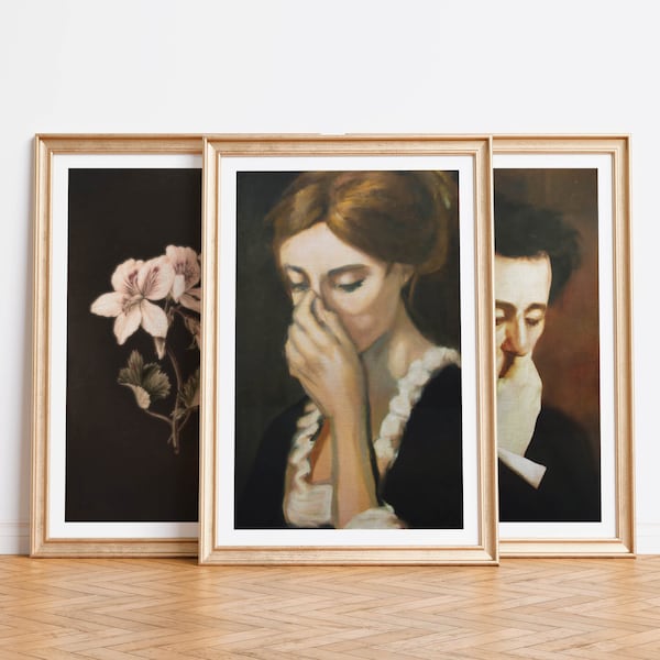 Funny Bathroom Wall Art His Hers + Flower Bathroom Bundle Set of 3 Classical Painting Vintage Style Poster Prints Toilet Humor Amusing Gift