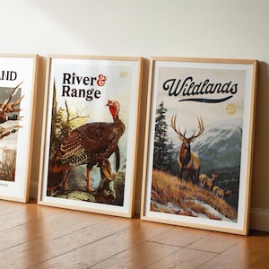 Póster de caza de antaño, juego de 3 impresiones de arte retro de caza, decoración de pared de caza, arte de pared de cabaña al aire libre, regalo para papá cazador