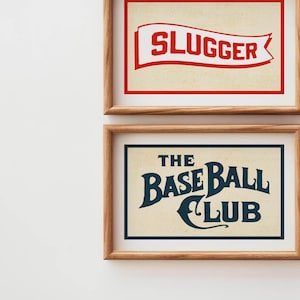Juego de 2 impresiones de béisbol retro, póster artístico de béisbol, impresiones de pared deportivas, decoración de béisbol, regalo para fanáticos de los deportes, arte de pared para habitación infantil.