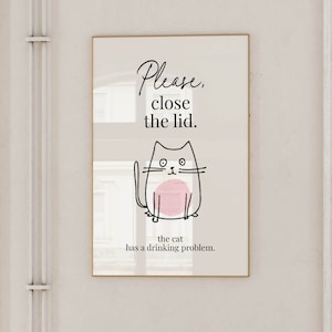 Divertido gato baño arte impresión baño pared decoración rosa baño gato cartel hogar baño signo baño invitado humor gato amante regalo