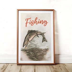 Rustic Fishing Print Vintage Fishing Poster Retro Fishing Wall Decor Dad Gift for Fisherman Outdoorsy Wall Art Fishing Artwork