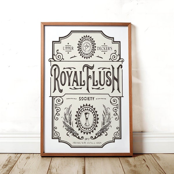 Funny Bathroom Art Poster Print Royal Flush Vintage Style Playing Card Wall Art Toilet Humor Restroom Decor Amusing Gift for Him Her Dad