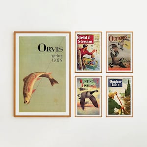 Vintage Fishing Poster Bundle Set 5 Hunting Fishing Prints Vintage Decor Travel Poster Outdoorsy Wall Art Gift For Dad