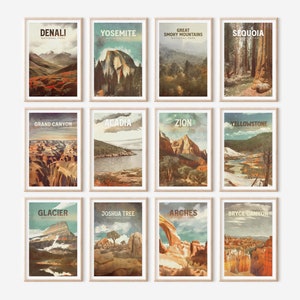 National Park Poster Set | Mix and Match National Park Travel Prints | National Parks Bundle | Vintage Style Outdoorsy Wall Art Decor Gift