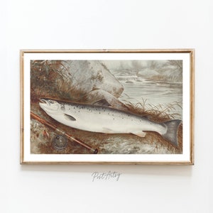 Vintage Trout Fishing Art Print Retro Fishing Poster Fisherman Gift for Dad Rustic Cabin Wall Decor Outdoorsy Angler Wall Art