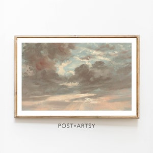 Lavandería arte nube pintura lavandería sala impresión vintage país paisaje cartel mediados de siglo granja pared decoración cielo tormentoso rosa regalo para ella