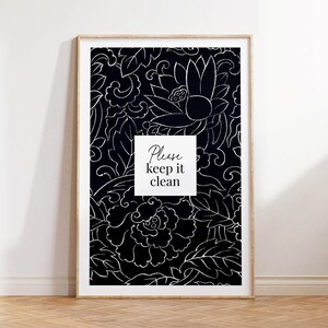 Lámina artística "Mantén limpio el baño", estilo floral retro (28 x 43 cm)