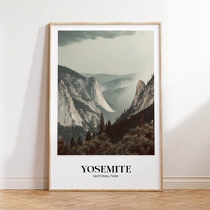 Affiche rustique du parc national de Yosemite, voyage à la campagne, impression en téléchargement numérique, art imprimable, décoration minimaliste, style vintage, cadeau d'art mural