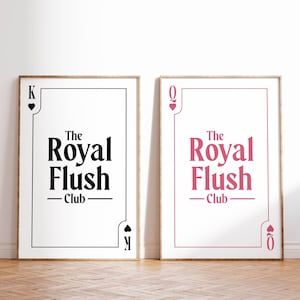 Royal Flush badkamer muurkunst Hers + His badkamer Set van 2 grappige badkamer speelkaart poster prints toilet humor grappig cadeau