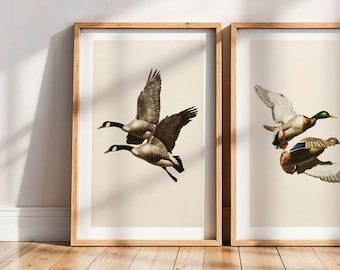 Retro Outdoors Art Mallard Duck Prints Set of 2 Outdoorsy Wall Prints Home Office Decor Nature Wall Art Hunting Gift for Dad