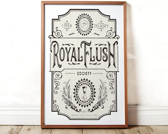 Royal Flush Vintage Playing Card Art Print, Funny Bathroom Decor (Digital Download)
