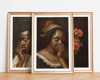 Funny Bathroom Wall Art Woman Man Flower Bathroom Bundle Set of 3 Classical Painting Vintage Style Poster Prints Toilet Humor Amusing Gift