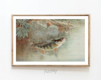Vintage Yellow Perch Fishing Poster, Retro Fly Fishing Print