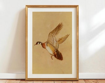 Golden Mallard Print Gift for Hunter Vintage Hunting Art Poster Retro Wildlife Wall Decor Mallard Artwork Outdoorsy Wall Art Dad Gift