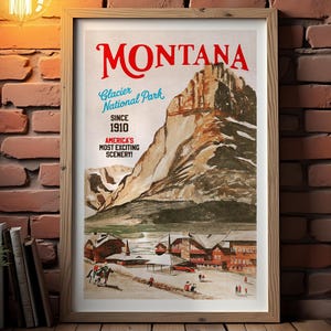 Póster de viaje retro de Montana con impresión antigua, arte de viaje estatal de Montana, regalo de Montana para un amigo, decoración de pared al aire libre