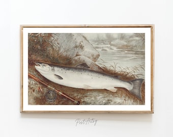 Vintage Trout Fishing Art Print: Rustic Cabin Decor, Fisherman Gift