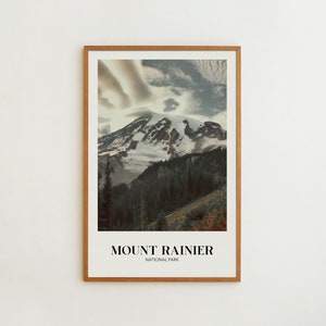 affiche du parc national du Mont Rainier | Impression de voyage à la campagne | Art moderne du milieu du siècle | Décoration minimaliste | Art mural de style vintage | Cadeau