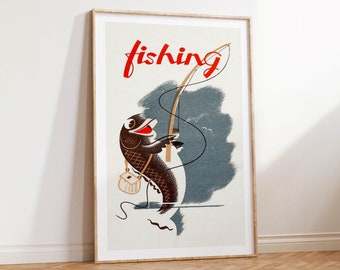 Vintage Wall Art Poster Retro Fly Fishing Print Travel Poster Outdoors Sports Vintage Wall Decor Gift For Him Gift