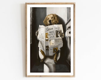 Funny Dog Art Bathroom Decor Funny Bathroom Wall Art Dog Painting Digital Download Printable Art Dog Toilet Humor for Pet Lover