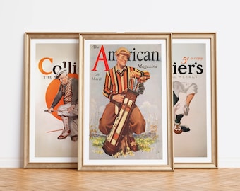 Retro Golf Prints Golfing Art Poster Set of 3 Golf Wall Prints Vintage Golfing Artwork Outdoorsy Golf Gift for Dad Outdoor Sports Decor