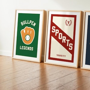 Impresiones deportivas retro, impresiones artísticas de béisbol, juego de 3 carteles de béisbol, arte de pared deportivo, decoración de pared atlética, decoración de habitación infantil, regalo para niños o niñas