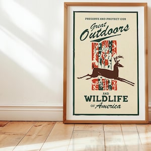 Stampa artistica retrò sulla fauna selvatica, regalo d'arte all'aperto per papà, poster sulla conservazione, decorazione per esterni, decorazione da parete per pesca e caccia, arte da parete per cabina