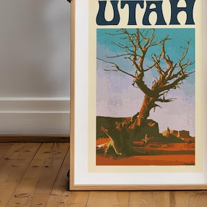 Retro Utah Travel Print Utah Art Wall Decor Vintage Utah Poster Juniper Tree Wall Art Gift For Utahns Outdoorsy Wall Decor