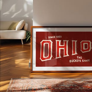 Impresión de arte retro de Ohio Póster del estado de Buckeye, Ohio Arte de pared de Ohio Decoración de pared retro de Estados Unidos Regalo para viajeros o habitantes de Ohio