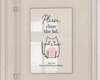 Funny Cat Bathroom Art Print: Toilet Humor Poster (11x17 inches)