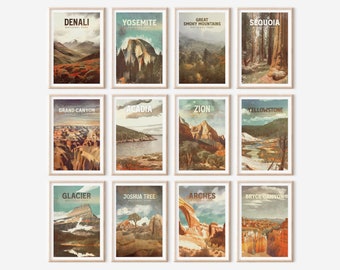 National Park Poster Set | Mix and Match National Park Travel Prints | National Parks Bundle | Vintage Style Outdoorsy Wall Art Decor Gift