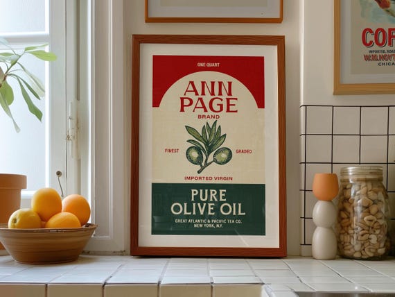 Retro Olive Oil Print: Rustic Kitchen Wall Art