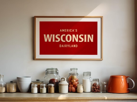 Retro Wisconsin Poster: America's Dairyland Print, State Travel Art